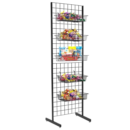 6' x 2' Grid Panel Tower with T Base and Footbeds, Black Finish - color: Black