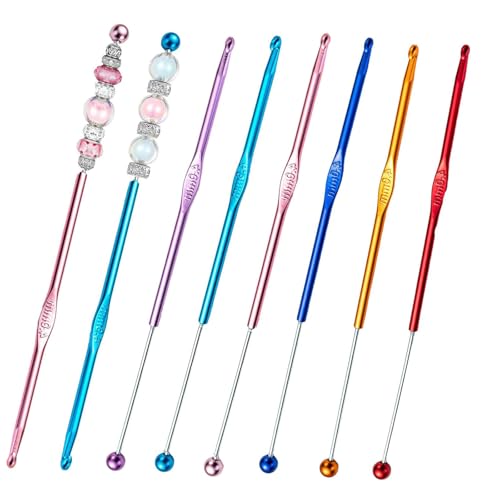 6 Pack DIY Beadable Crochet Hooks Knitting Needles Set Aluminum Handle for Focal Beads Colors (Blue Purple Red Orange Pink Light Blue, 4 mm) - size: 4 mm