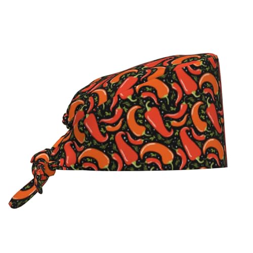 MOLIAN Dental Tooth Adjustable Working Cap Surgical Headgear for Women Men | Adjustable Tie Back Scrub Caps with Button Built-in Sweatband Working Cap for Nurses Doctors and Workers - color: Spicy Mexican Pepper