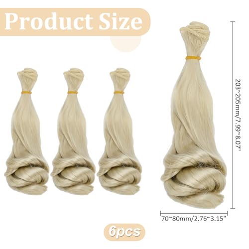 6 Pcs Doll Wig 200mm Doll Curly Wigs Long Hair Extension Gold Color for Doll Making Kit Arts Supplies DIY Handmade Crafts - style: Pale Coldenrod Curly