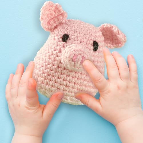 LEISURE ARTS Pudgies Animals Crochet Kit, Piggy, 3", Complete Crochet Kit, Learn to Animal Starter Kit for All Ages, Includes Instructions, DIY Amigurumi Kits - color: Piggy Pudgie