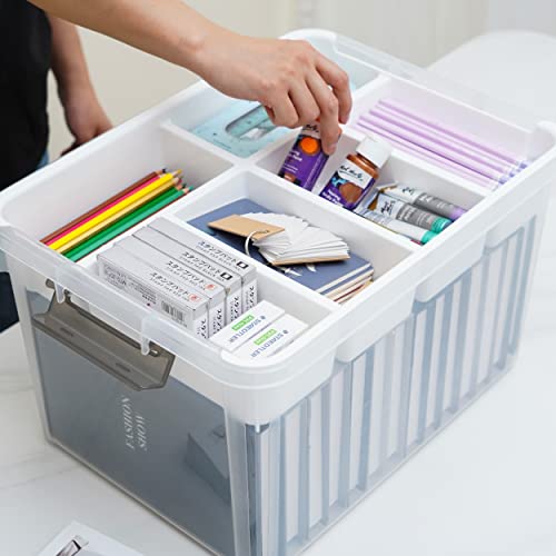 Citylife 32QT Clear Craft Organizers and Storage Box with Removable Tray | Stackable Art Supply Organizer Storage Bins with Lids for Beads, Markers, Sewing, Tools, Playdoh, Toys, Made in USA - size: 32 Qt- 1 Pack