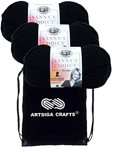 Lion Brand Yarn Vanna'S Choice 860-153 Black | 3 Skeins, Same Dye Lot, Project Bag, CYC #4 Worsted, 100% Acrylic, Ideal for Crochet, Knitting Blankets, Hats, Scarves - color: 860-153-Black