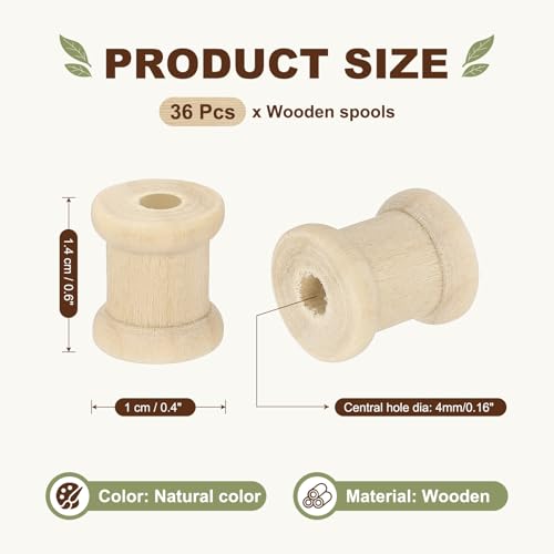 MECCANIXITY 36 Pcs 0.4"x0.6" Small Empty Thread Spools, Natural Color Unfinished Wooden Spools Wire Weaving Bobbins, Wire Weaving Bobbins for Embroidery DIY Sewing Machines Cord Jewelry Chain - color: Natural Color, size: 0.4"x0.6"