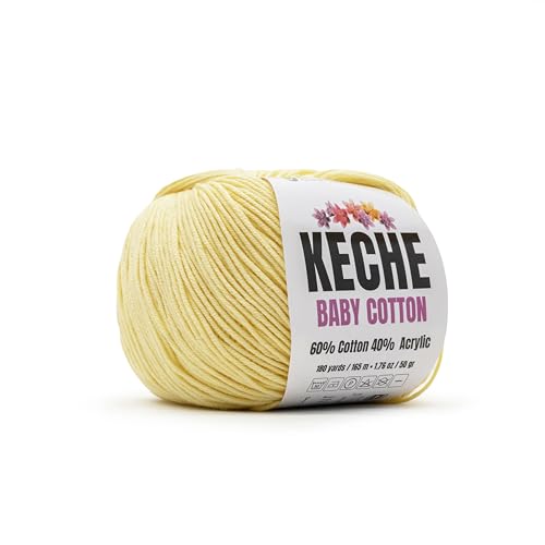 Keche Baby Cotton, 60% Cotton 40% Acrylic Yarn, Soft Cotton Yarn for Crochet and Knitting, Amigurumi Yarn 1 Skein/Ball 1.76 Oz (50g) / 180 Yrds (165m) - Pastel Yellow - color: PASTEL YELLOW, size: 1 SKEIN