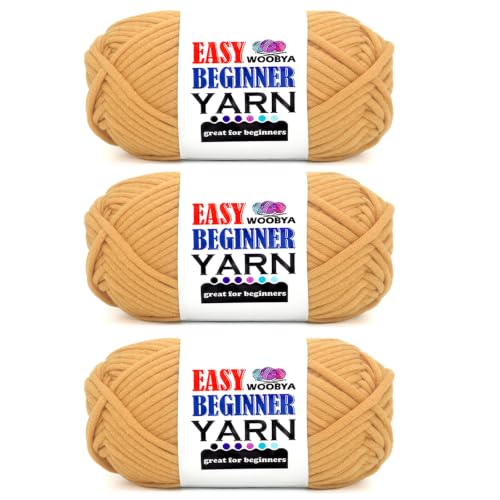 3 Pack Khaki Brown Beginners Crochet Yarn for Crocheting and Knitting with Easy to See Stitches Cotton Nylon Blend Easy Yarn for Beginner Crochet Kit(3 * 50g)-Khaki Brown - color: Khaki Brown, size: 3 Pack