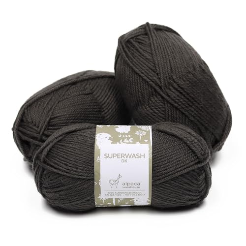 100% Superwash Wool Yarn 3 Skeins 150g DK Weight Knitting Crochet Iron Gray | Sourced from Peru for breathable warmth and 327yd total length per 150g pack ideal for soft baby garments hats and sweater - color: Iron Gray