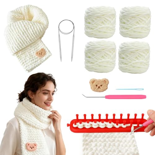 Yarniss Knitting Loom Kits，Knitting Scarf Kits with White Yarn - color: White