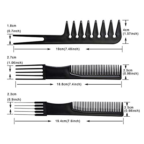 10PCS Black Hair Combs Set for Hairdressing, Cutting & Styling - For Women, Men & Kids - style: Mix styling comb