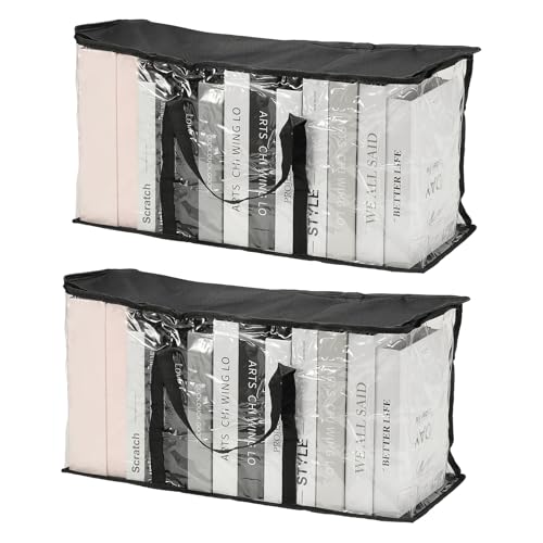 PATIKIL 25.6x7.9x23.6in Clear Storage Bags, 2PCS Plastic Storage Bags Clear Large Zippered Organizers Foldable Closet Bed Sheet Organizer Cube with Zipper for Book Clothes Yarn,XL, Black - color: Black, size: XL