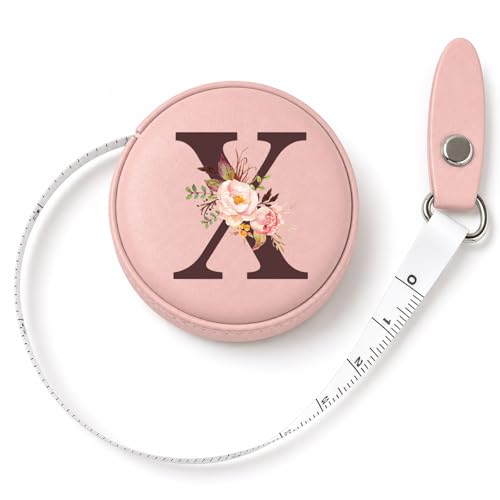 Maicican Retractable Tape Measure, Pink Leather Sewing Measuring Tape, X | with Initial A-Z, 60"/1.5m Soft Sewing Measuring Tape for Body Measurements, Portable Small Fabric Ruler - color: Tape Measure-Pink X
