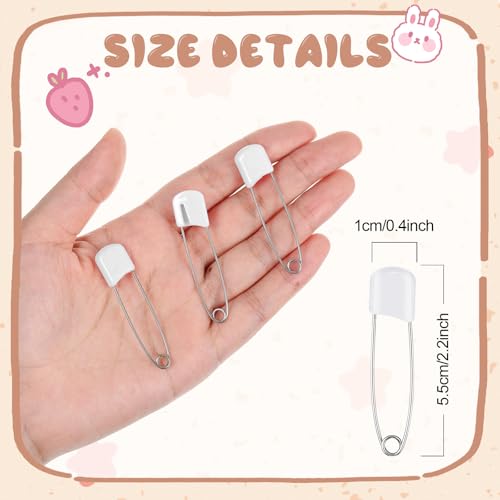WILLBOND 100 Pcs Large Safety Pins for Clothes,with Bag, White | Plastic Head with Locking Closures, Heavy Duty Nappy Pins Hooks, 2.2 Inch Fasteners, Stainless Steel, Velvet Bag - color: White