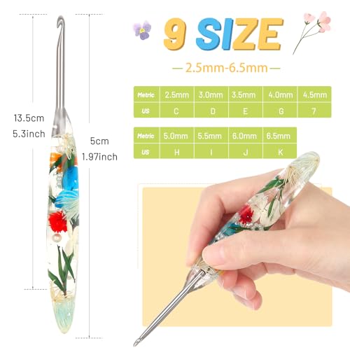 Coopay Floral Crochet Hook Set, 9Pcs Crochet Hooks with Case (2.5mm-6.5mm) | Soft Grips Crochet Needles- Smooth & Ergonomic, Great for Crocheting Blankets, Dolls, Shawls, Hats, Scarves(C-K) - size: 9 Sizes (2.5mm-6.5mm)