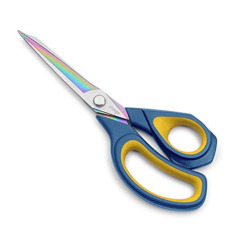 LIVINGO Fabric Scissors 9.5" Titanium Coated Heavy Duty Sewing Shears | Sharp Forged Stainless Steel Edge, Ergonomic Grip, Dressmaking Leather Cutting Craft Supplies - color: Navy Blue/Yellow, size: 9.5"