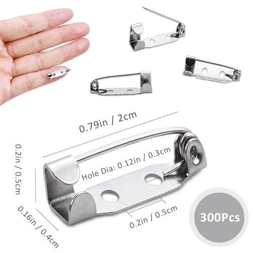 300Pcs Locking Brooch Pin Backs Clasp 2 Holes Silver Bar Pins Findings for Badge Insignia Honor Citation Bars Wedding Corsage Making DIY Jewelry Crafts Name Tags & Sewing Projects (20mm) - size: 20MM