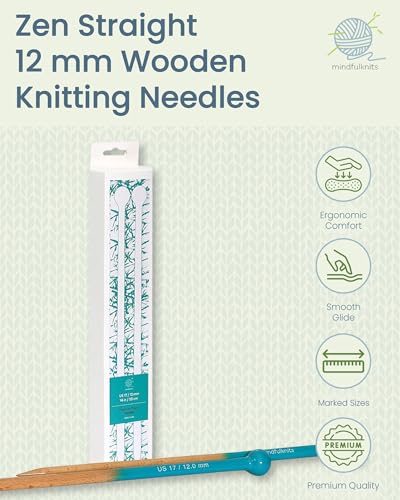mindfulknits Premium Straight Single Pointed Beech Wood Knitting Needles – Size US 17, 12mm – 35cm Length – Knitting Supplies for Relaxation & Stress Relief (US17,12mm) - size: US17,12mm