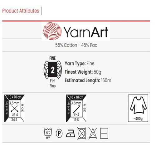 YarnArt Soft Cotton Acrylic Blend Yarn - for Amigurumi, Crochet and Knitting – DK Weight, All-Season Craft Yarn for Kids and Adults Garments, Baby Items and Accessories, 160 m / 50 g (47) - color: 47