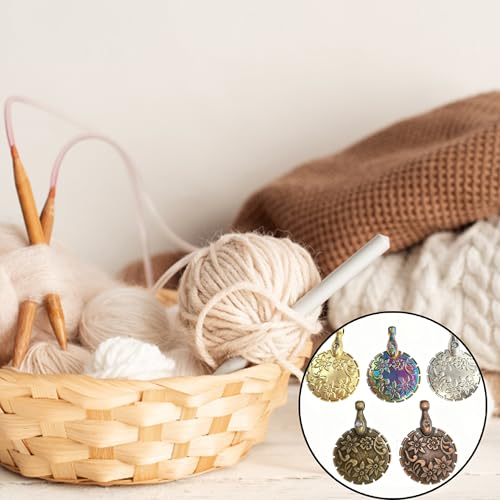 5 Pcs Yarn Cutter Pendants, Metal Thread Cutter for Knitting & Crochet, Multi-Color Portable DIY Sewing Tools with Keychain Hole