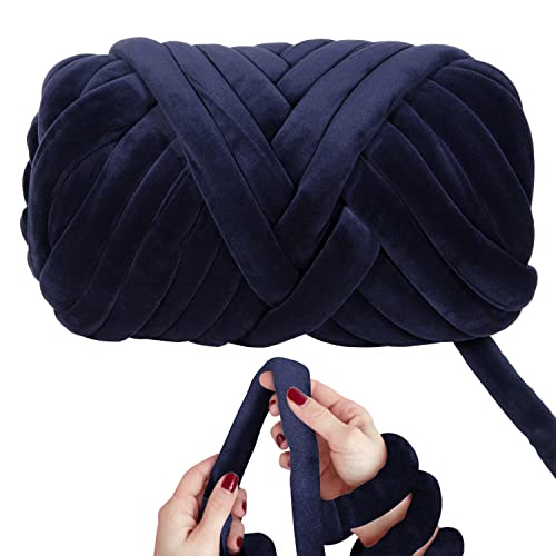 Super Soft Velvet Bulky Yarn, Navy Blue, 2.2 LBS, 36 Yards | Hand Knitting Blanket, Arm Knitting, Chunky Braided Knot Throw Blanket, Weave Craft Crochet, For Pillows, Handbag, DIY - color: Navy Blue (Velvet)