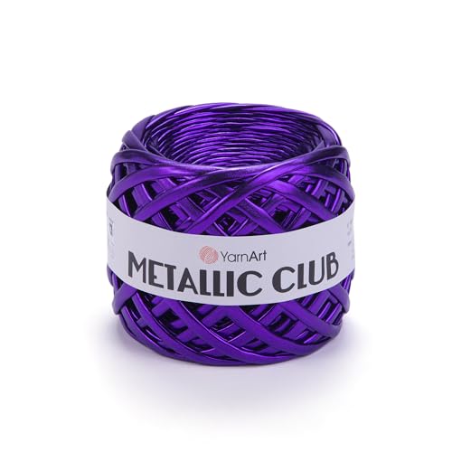 YarnArt Metallic Club Super Bulky T-Shirt 100% Polyester 6.35 oz / 180 gr, 60 yrds / 55 Meters, Shiny Colors, Handbag, Rug, Chic Night, Crochet Bag (8114) - color: 8114