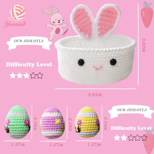 Yarniss Crochet Kit for Beginner, Easter Crochet Starter Kit for Eggs & Basket with Video Tutorials,Learn to Crochet Set - color: Easter Egg
