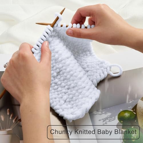 Chunky Chenille Yarn #6 Super Bulky Soft Fluffy Crochet | Easy care & beginner-friendly. Choose 0.66lb or 1.76lb. Perfect for blankets, hats, scarves, home decor. Machine washable. - color: White, size: 0.66LB/215yds