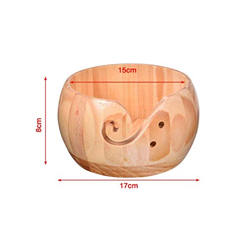 Wooden Crafted Yarn Ball Storage Bowl with Carved Holes and Drills Holes Wooden Yarn Bowl for Crocheting Knitting Accessories DIY Crafts (B) - color: B