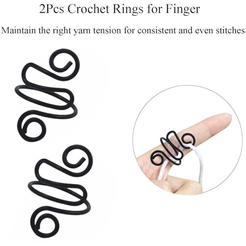2Pcs Crochet Rings for Finger, Adjustable Open Yarn Guide Crochet Tension Ring for Crocheting Knitting Accessories Supplies Metal Yarn Tension Loop Ring for Finger (Black), SATONBEYI - color: Black-2P