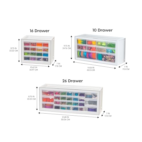 IRIS USA 10-Drawer Organizer, 2 Pack, Makeup Tool Craft Storage, White | Wall mountable, Stackable Teacher Toolbox, Beads, Building Bricks, Water Packets, Screws, Hardware - color: White, size: 10 Drawer - 2 Pack