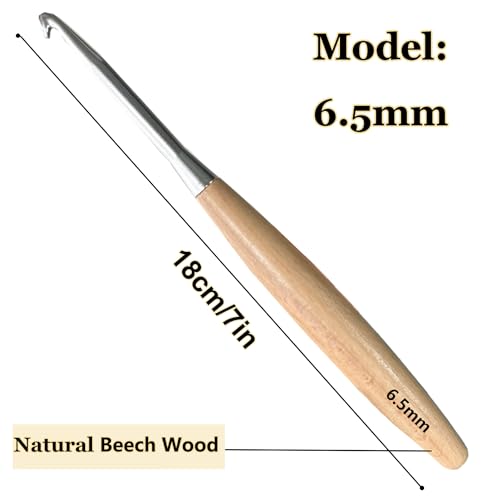 Beech Wood Crochet Hooks, 6.5mm Ergonomic Handle Long Crochet Needles | Comfortable Smooth Crochet Hooks Perfect for Hand DIY Crocheting Yarn, for Beginners and Experienced Crochet Lovers - size: 6.5mm