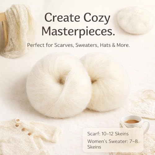 Popular Soft Mohair Knitting Angora Wool Yarn for DIY Knitting (with a Crochet)(White)