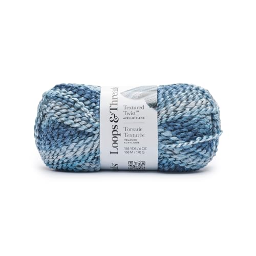 Loops & Threads Blue Yonder Textured Twist Yarn – Bulky Weight Yarn for Knitting, Crochet, Weaving, Arts & Crafts, 12 Pack - color: Blue Yonder