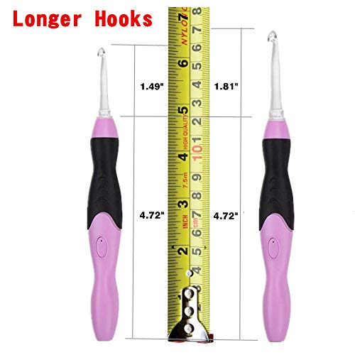 Yarniss 9 Sizes Ergonomic Crochet Hooks with Case,11 Sizes Light Up Crochet Hooks with Case,Rechargeable Crochet Hook with Light,2.5mm to 8mm