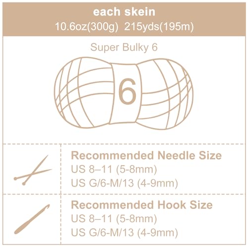 Chunky Chenille Yarn #6 Super Bulky Soft Fluffy Crochet | Easy care & beginner-friendly. Choose 0.66lb or 1.76lb. Perfect for blankets, hats, scarves, home decor. Machine washable. - color: Brown, size: 0.66LB/215yds