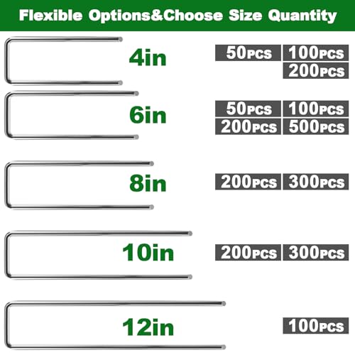 AMAGABELI 10 Inch 200 Pack Galvanized Landscape Staples 11 Gauge Anti-Rust Heavy Duty Garden Stakes Plant Cover Spikes U-Shaped Sod Pins Fence Stakes for Weed Barrier,Irrigation Tubing,Decoration - size: 10 Inch