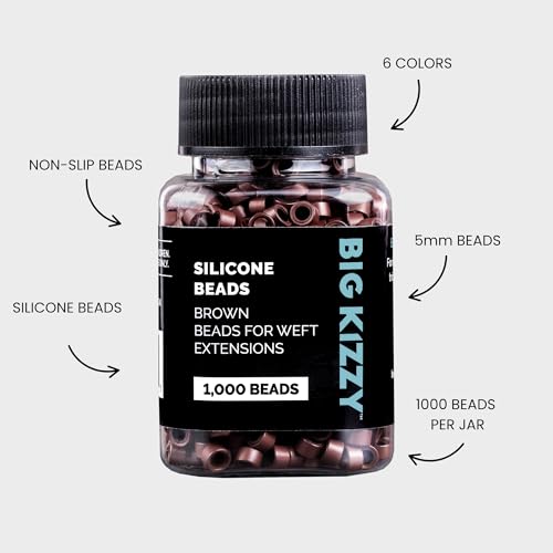Big Kizzy Silicone Lined Microlink Beads 1000pcs 5.0mm (Brown) | for Invisible Application of Weft Hair Extensions - color: Brown, size: 1000 beads