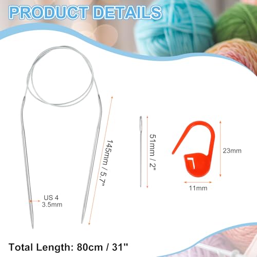 HARFINGTON Knitting Needles Size US 4(3.5mm) Circular Needle 31 Inch(80cm) Round Metal Stainless Steel Needle with Needles for Handmade Projects DIY Knitting - size: Size-US-4-(3.5mm) x 80cm
