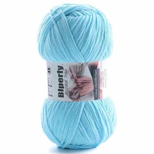 Skinny Chenille Yarn for Crocheting and Knitting - 1 Pack of 100g/317yds Ultra Soft Fluffy Plush Velvet Yarn - #2 Crochet Yarn for Amigurumi, Blankets, Plush Dolls, Baby Clothes (1, Sky Blue) - color: Sky Blue