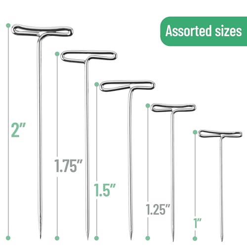 Mr. Pen- T-Pins, 220 Pack, 5 Sizes, Straight Wigs Pins | Sewing T-Pins for Blocking Knitting, Wig Making and Crafts, Sewing & Office Wall - size: 220 Pack
