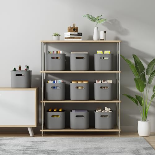 ORGIDOL 8 Pack Dark Grey Storage Bins with Lids Stackable Storage Container for Organizing, Storage Boxes with Handle for Shelves, Cute Organizer Bins for Craft, Snacks, 9.85x6.9x5.7 inch - color: Dark Grey, size: 8 Pack
