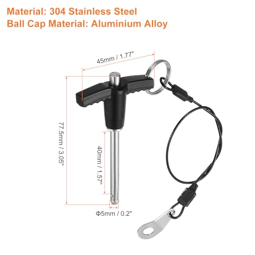 uxcell 2Pcs T Handle Lock Pins, 5mm x 40mm Usage Length Stainless Steel Push-Button Quick Release Pin - size: 5mm x 40mm