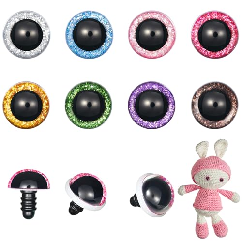 MUCUNNIA 120pcs 20mm Safety Eyes for Amigurumi Glitter Plastic Safety Eyes for Crochet with Washers Craft Crochet Eyes Doll Eyes for Crochet Animals Plush Stuffed Animals DIY Halloween Decorations - size: 20mm