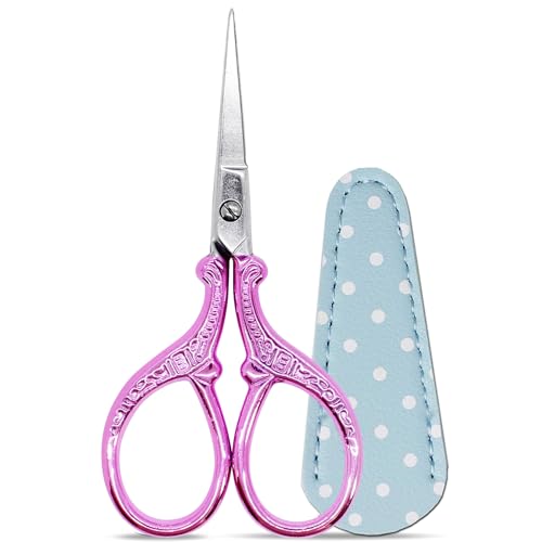 3.6 inch Embroidery Scissors with Sheath Sharp Sewing Crochet Cross Stitch | Craft Scissors with Leather Cover Stainless Steel Sewing Scissors for Needlework DIY Craft Thread Cutting Multi Purpose - color: Purple