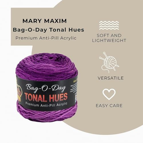 Mary Maxim Bag-O-Day Tonal Hues Ombre Yarn for Crocheting and Knitting, Medium Worsted Weight Anti-Pilling Acrylic Yarn Cake - 280 Yards, 5.3 OZ, Your Majesty Queen - color: Your Majesty Queen