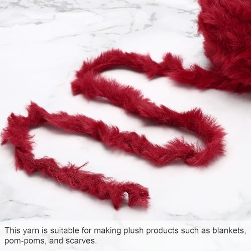 PATIKIL 35 Yards Faux Fur Yarn, 2 Skeins Fuzzy Yarn Crochet Fluffy Soft Chunky Polyester Plush Fur Eyelash for Crocheting Knit Blanket Rug Sweater Scarf Hat Bear Craft, Dark Red - color: Dark Red, size: 35 Yards