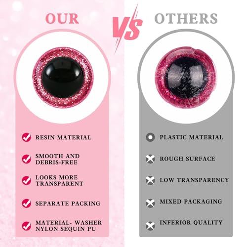 MUCUNNIA 120pcs 16mm Glitter Safety Eyes for Amigurumi with Washers | Upgraded Glitter Craft Crochet Eyes, Amigurumi Eyes for Crochet Animals, Ideal Gift for Crochet Lovers, DIY Craft Decorations - size: 16mm