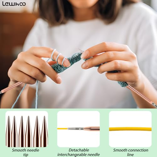 Lewhoo 13 Pairs Circular Knitting Needles Set 3.0~10.mm Rose Gold | Interchangeable Aluminum Round Circular Needle for Knitting with Bag - color: Rose Gold