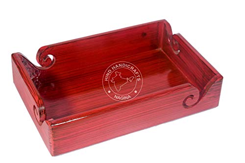 Solid Handmade Crafted Wooden Portable Antique Yarn Storage Bowl Tray - Holder for Knitting Crochet Hook Accessories - Multipurpose Organiser (Teak Red, 12" x 8" x 2.5") - color: Teak Red