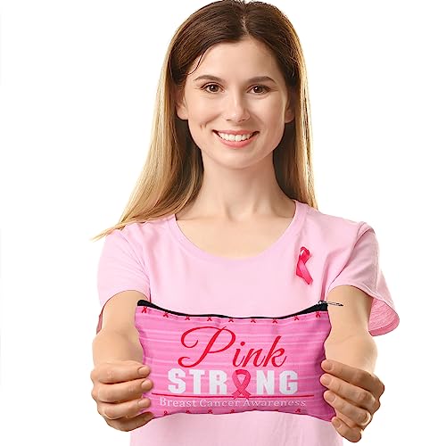 Reginary 20 Pcs Makeup Bags Gifts for Women Canvas Cosmetic Bags with Zipper Bulk Gift for Women Travel Purse Organizer Pouch Accessory, Toiletry Large Capacity, 7 x 4.3 Inch(Breast Cancer Awareness) - style: Breast Cancer Awareness