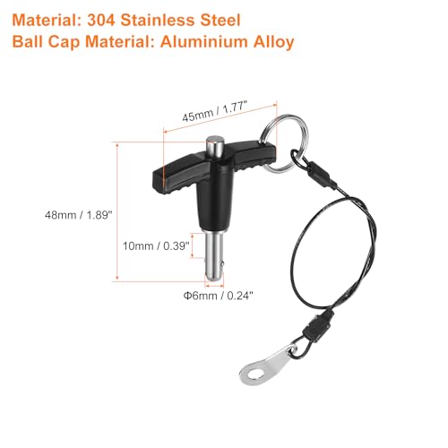 uxcell 2Pcs T Handle Lock Pins, 6mm x 10mm Usage Length Stainless Steel Push-Button Quick Release Pin - size: 6mm x 10mm